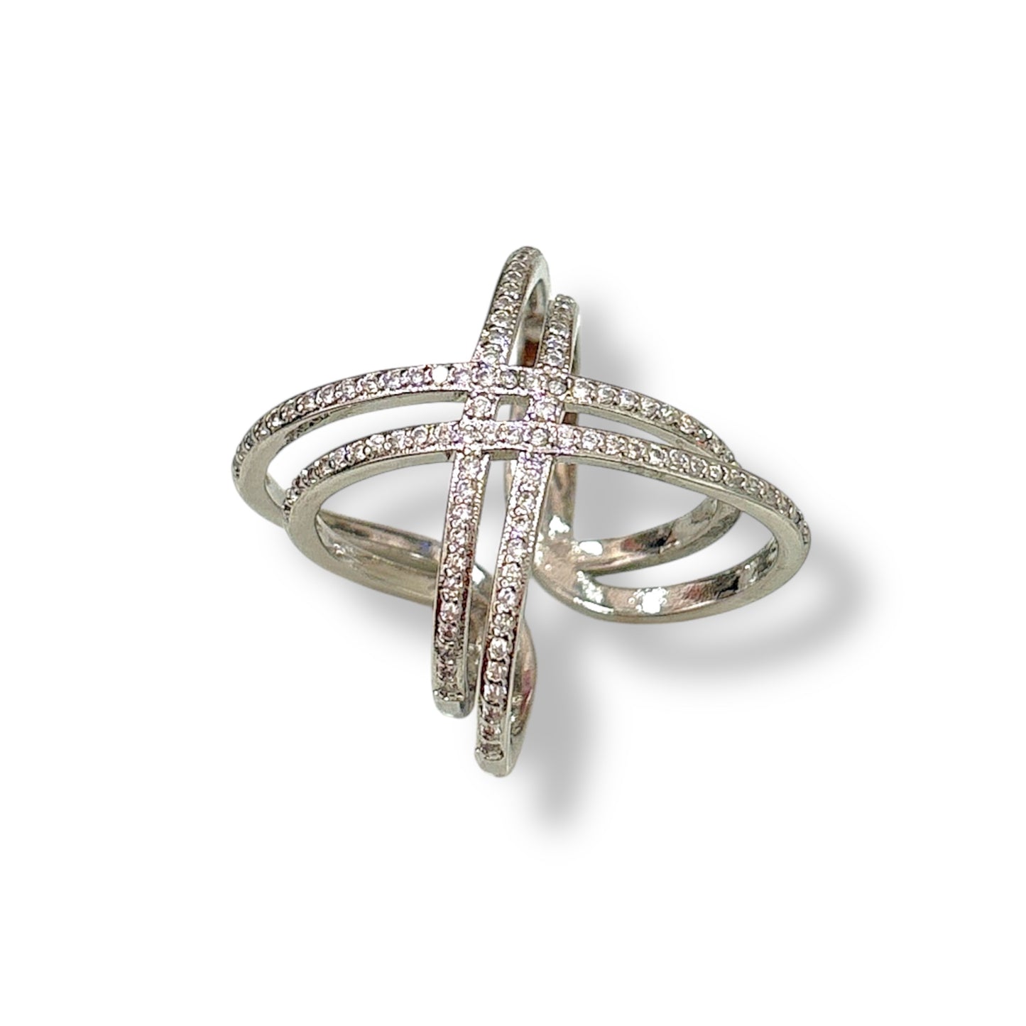 Anello incrocio con fascia strass