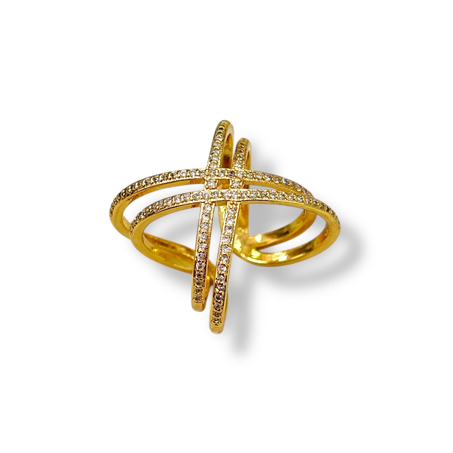 Anello incrocio con fascia strass