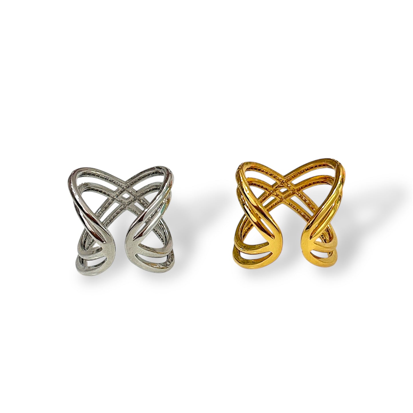 Anello incrocio con fascia strass